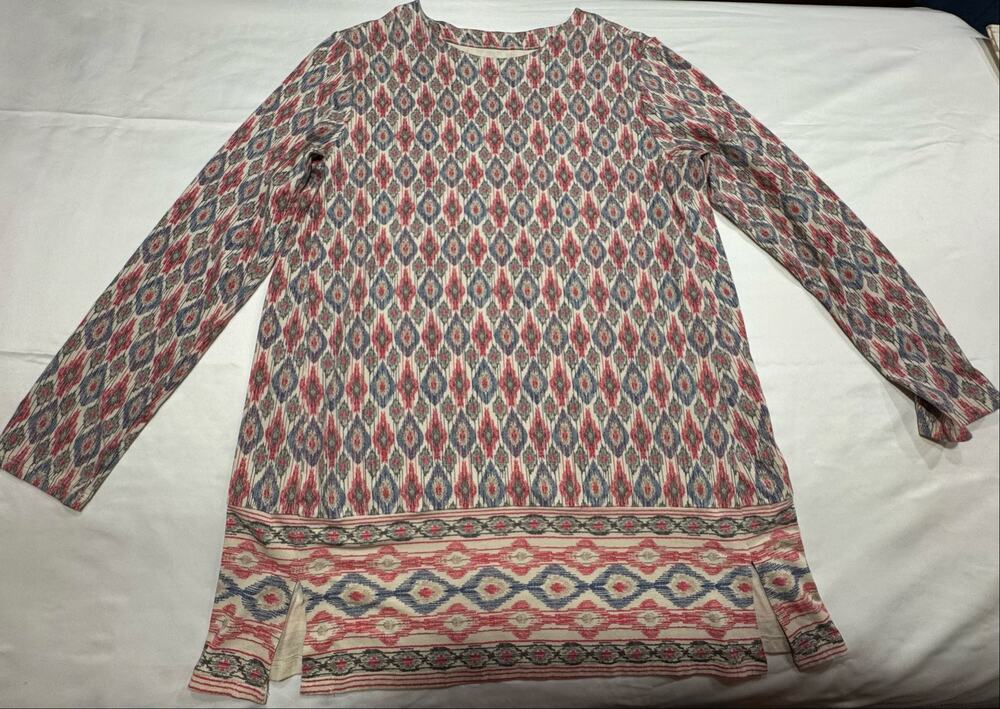 J Jill Luxe Supima Forward Seam Tunic Blue Ikat Womens Size XS *See Description*